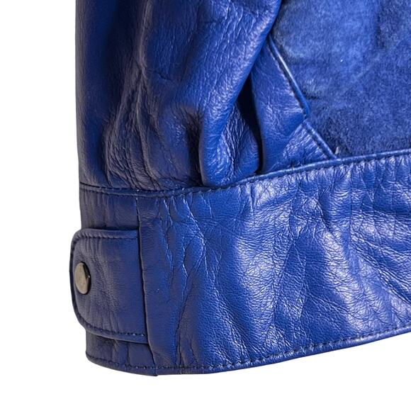 Vintage 80s Size Small Blue Leather Skirt Pants Skirt Suit Set Snakeskin Suede - Picture 9 of 16